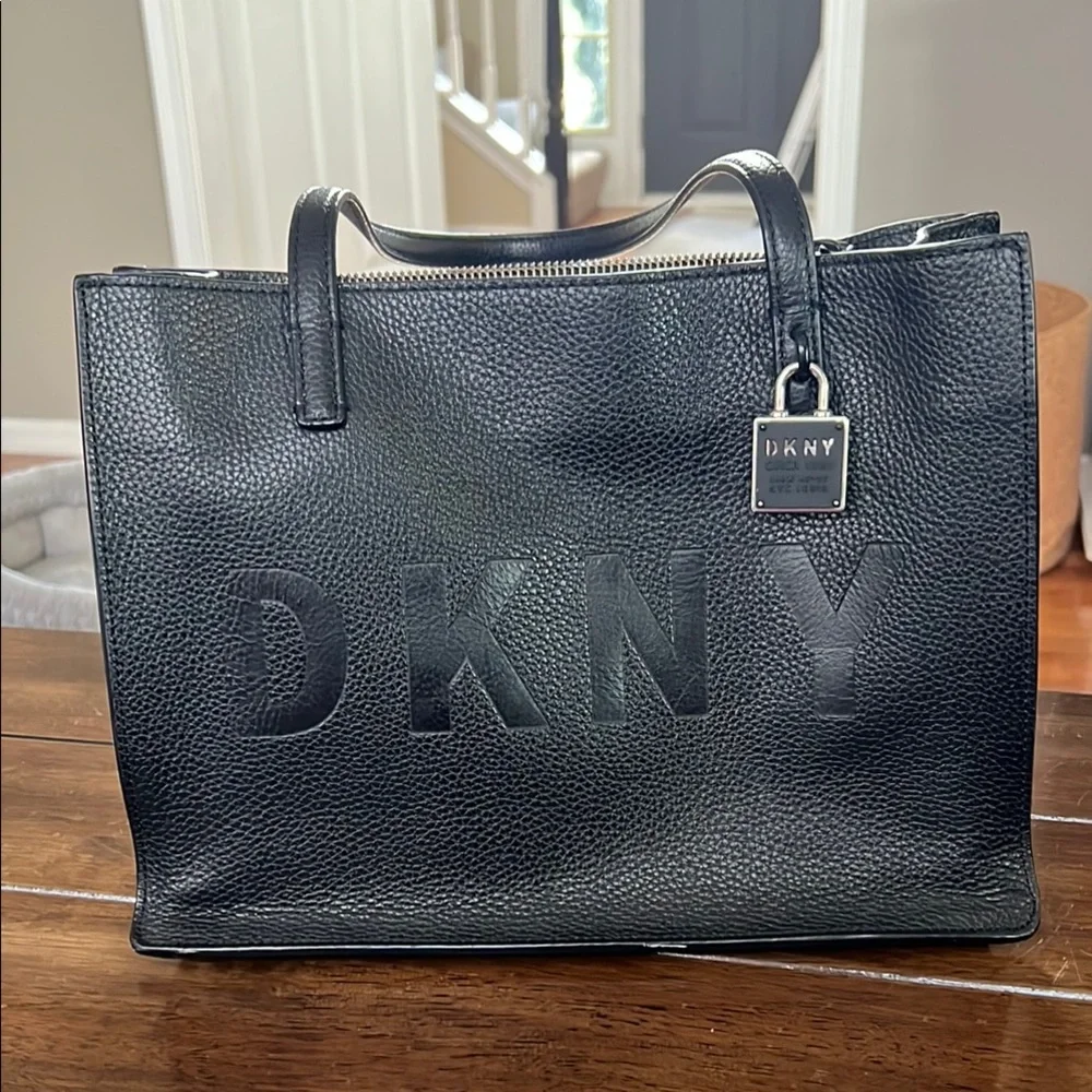 DKNY Black Textured Leather Briefcase